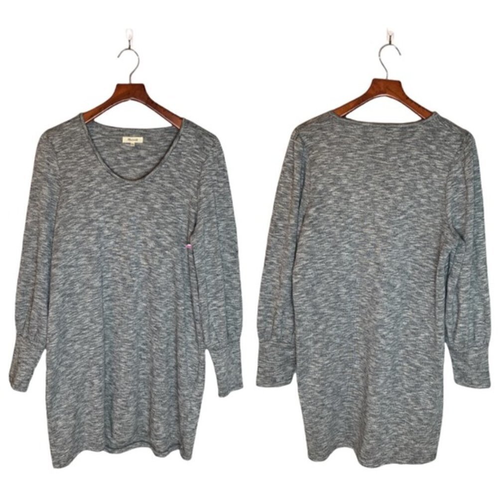 Madewell Women's Size Small Sweater Dress Heathered Gray Puff Sleeve Scoop Neck